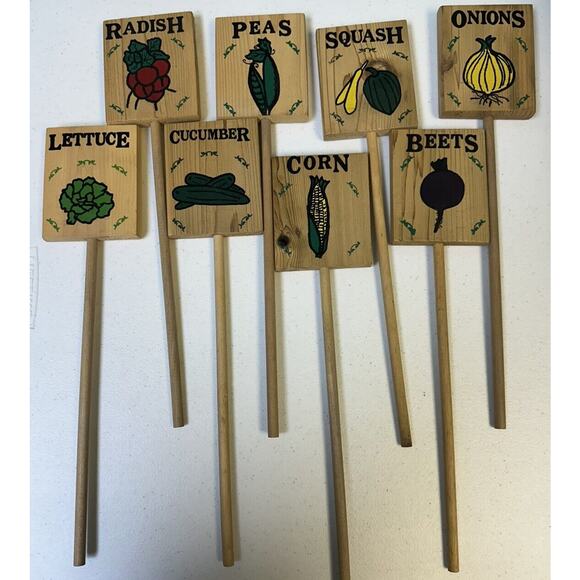 Vintage Wooden Garden Label Signs Set of 8 - Picture 1 of 4